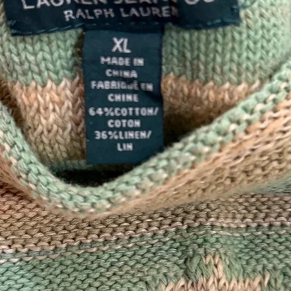 Ralph Lauren LRL Jeans Red Green Stripe Aztec Boat Neck Sweater XL Cotton Linen - Picture 6 of 7